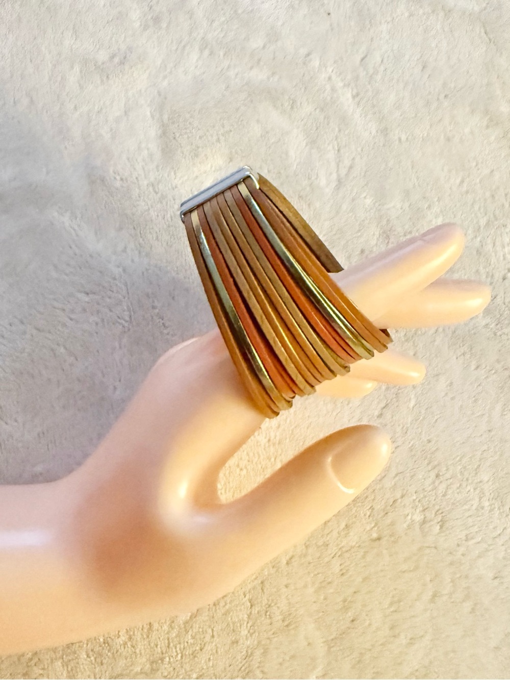 Multi-Strand Brown Leather Bracelet with Gold Accents
